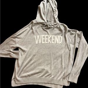 RACHEL ZOE LIGHTWEIGHT KNIT “WEEKEND” GRAY SWEATER WITH HOODIE. SIZE LARGE